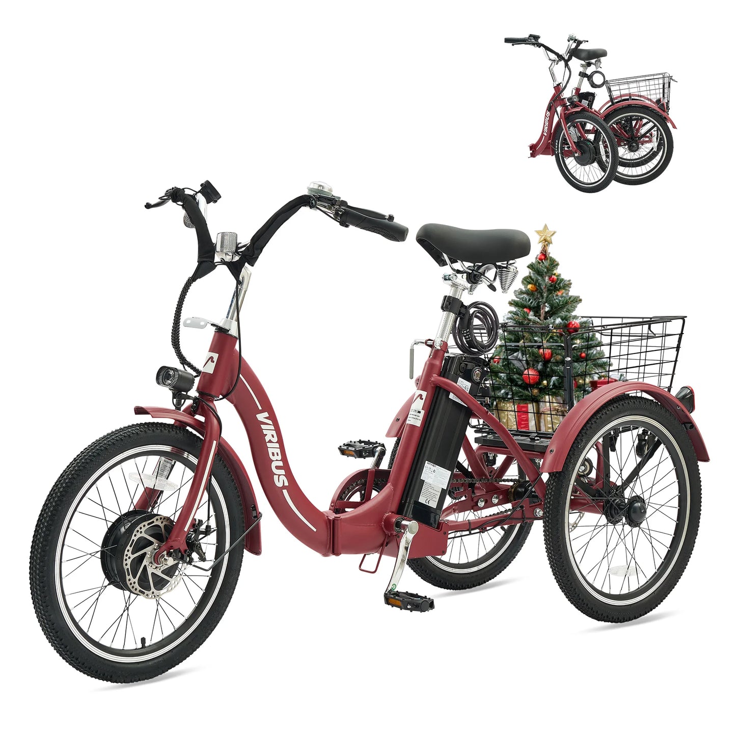 20 Inch Folding Electric Trike for Adults 350W Foldable Electric Tricycle with Differential Lock 36V 13Ah UL Certified Battery