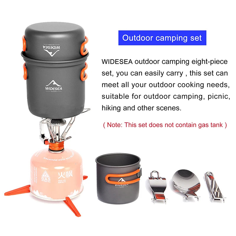 Widesea Camping Cookware Set Portable Outdoor Cooking Equipment Burner Stove Folding Knife Fork Pot Suit for Travel and Tourism