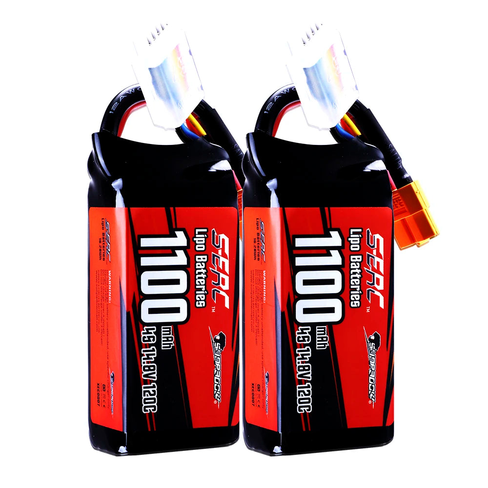 2 Packs Sunpadow 14.8V 4S Lipo Battery 1100mAh 1300mAh 1500mAh 120C Soft Pack with XT60 Plug for RC FPV Quadcopter Drone Airplane