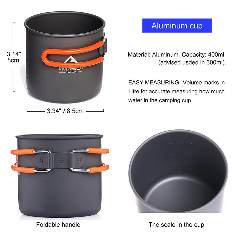 Widesea Camping Cookware Set Portable Outdoor Cooking Equipment Burner Stove Folding Knife Fork Pot Suit for Travel and Tourism