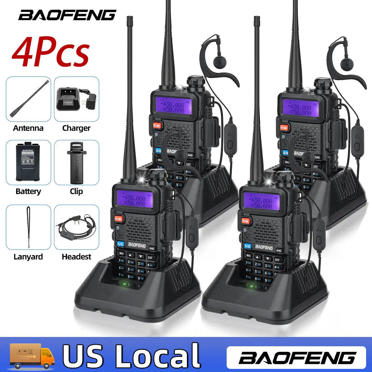 2PCS Baofeng UV-5R Walkie Talkie Dual Band VHF UHF Two Way Radio Long Range 128 Channel VOX Handheld Transceiver