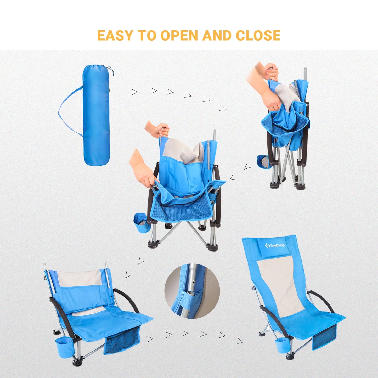 KingCamp High Back Beach Chair Backpack Chair Portable Camping BBQ Travel Picnic with Padded Armrests and Cup Holder