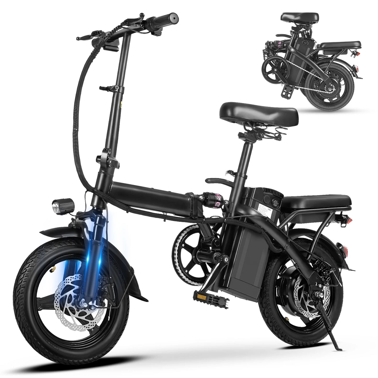 Adult Folding Basket Electric Bicycle 400W High Speed 48V Detachable Battery 14 Inch Front and Rear Double Brake