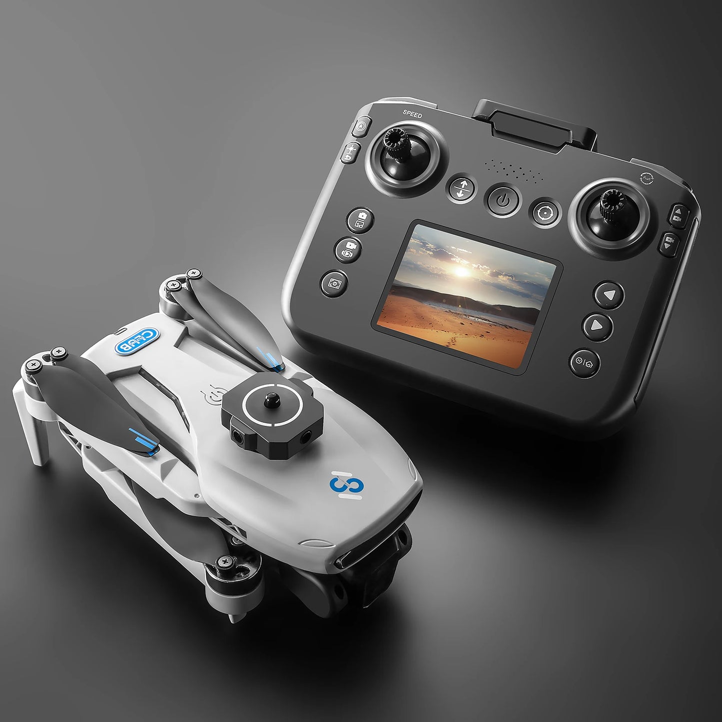 Long Endurance Brushless Drone Dual Cameras Brushless Motor Foldable Quad Obstacle Avoidance 5.9 Inch LCD Remote Controller