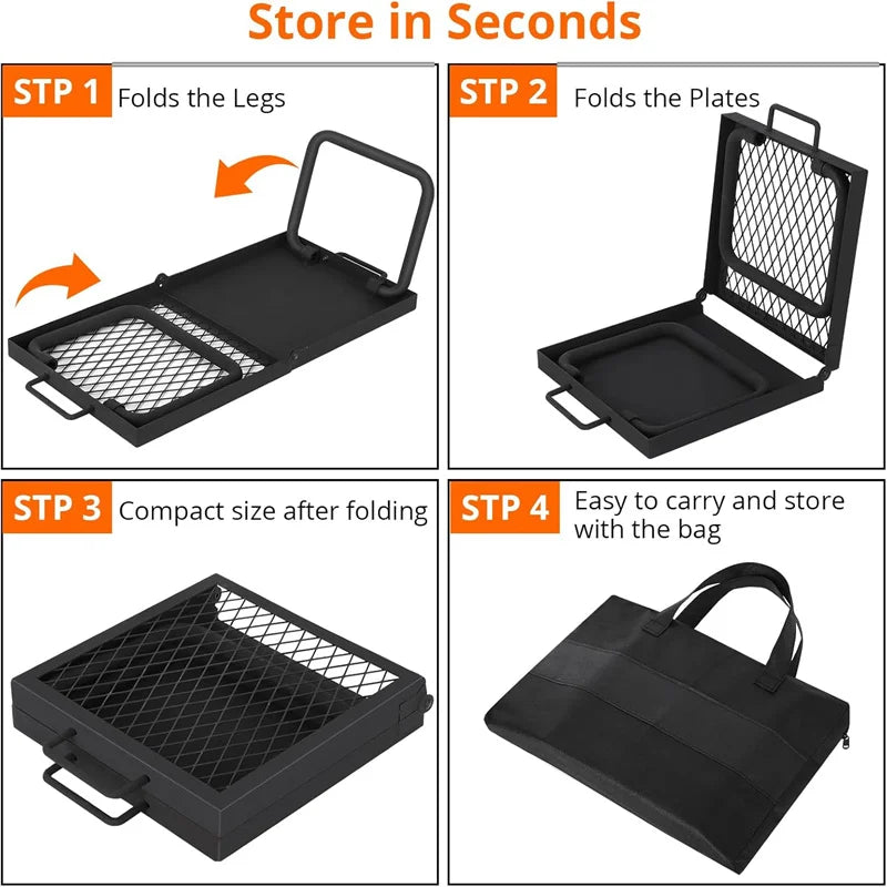 Folding Campfire Grill Heavy Duty Steel Mesh Grate Portable Camping Grates Over Fire Pit Camp Fire Cooking Grilling Rack