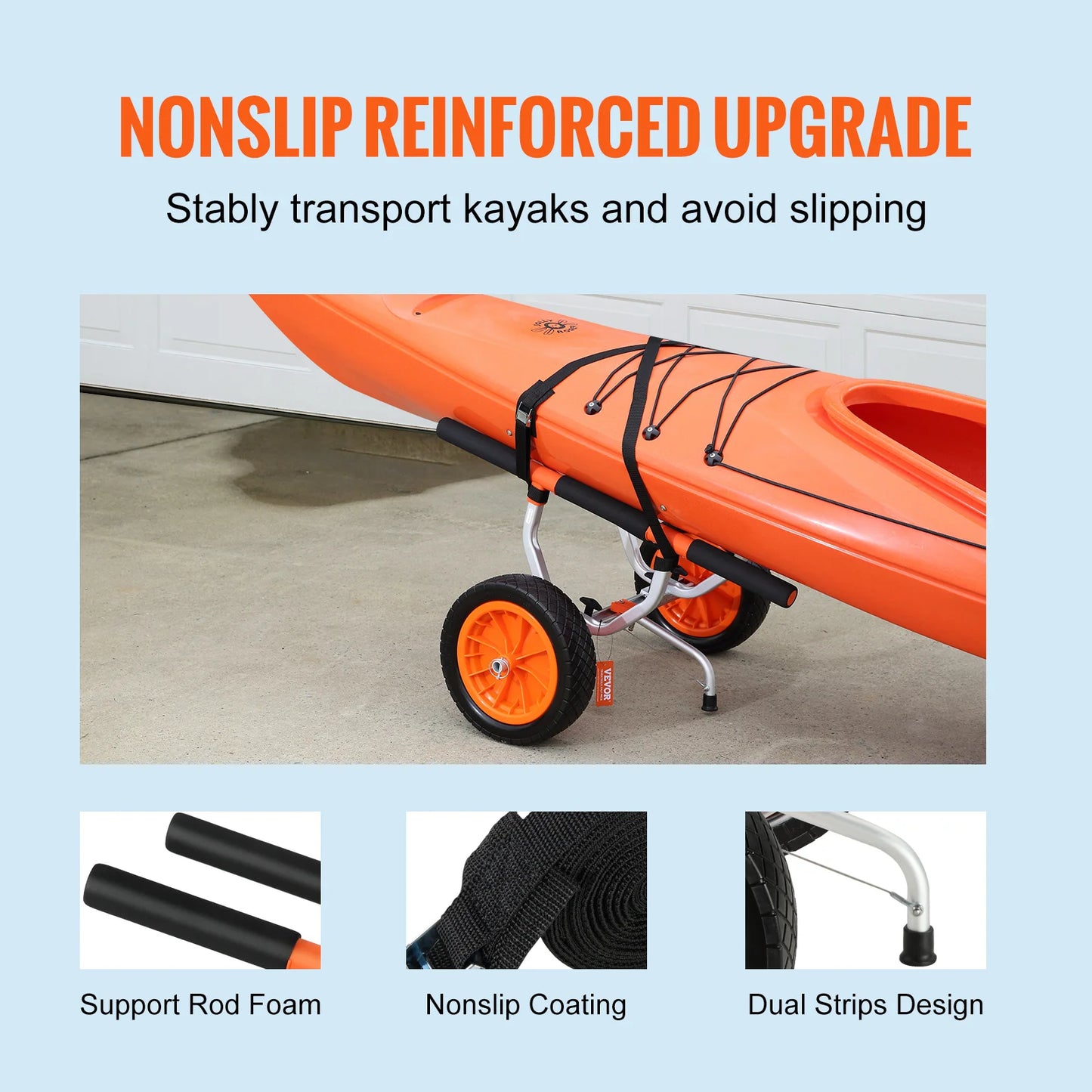 VEVOR Kayak Cart 450 Pounds Detachable Canoe Trolley Cart with 12 Inch Tires Adjustable Width for Paddleboards Float Mats Jon Boats
