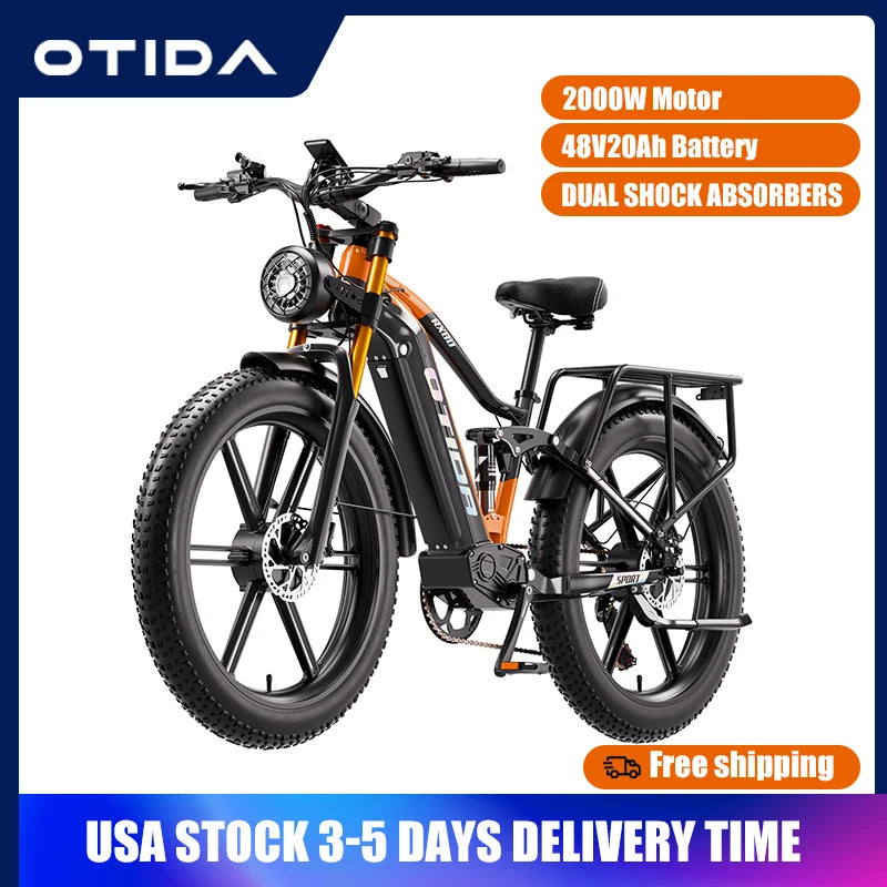 OTIDA OT80 Electric Bike 2000W Dual Motors 48V 20AH Battery Long Range 26 Inch MTB Electric Bicycle for Adults Off Road Ebike