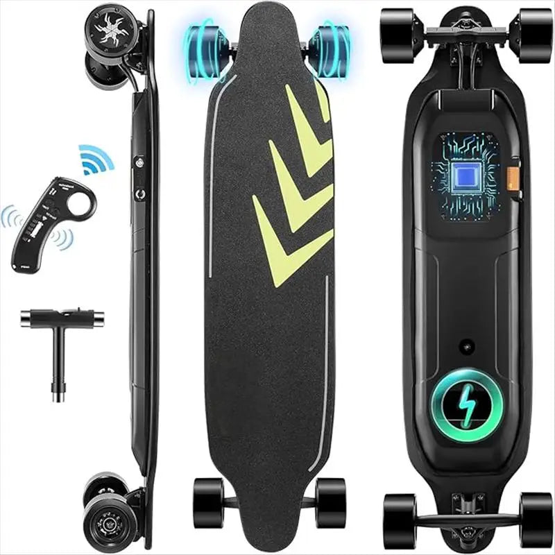 Caroma 38 Inch Electric Skateboard with Remote Control 1200 Watt Brushless Motor 28 MPH Top Speed 300 Pounds Max Load Safety Glow Paper