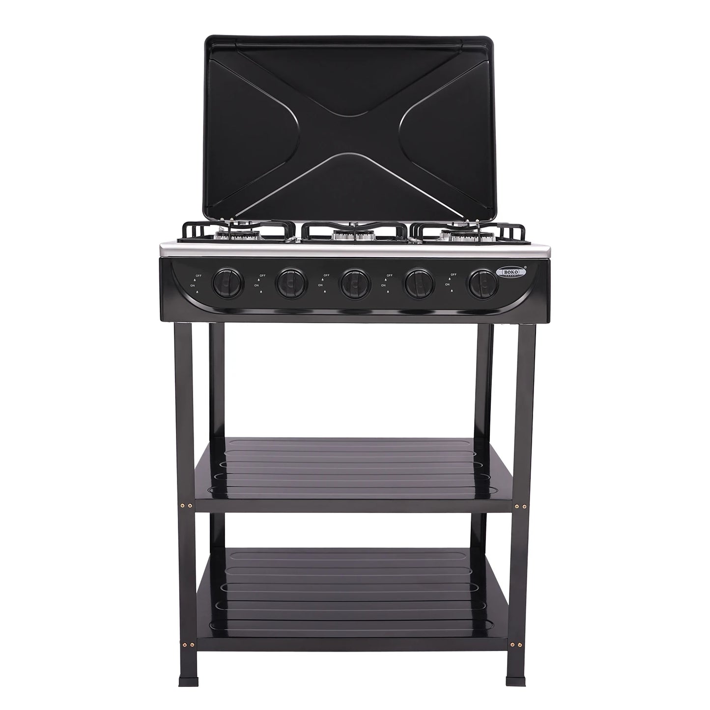 5 Burner Gas Stove Outdoor Camping Cooking BBQ Grill With 2 Tier Storage Rack