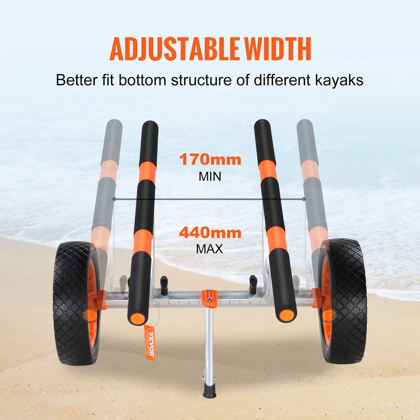 VEVOR Kayak Cart 450 Pounds Detachable Canoe Trolley Cart with 12 Inch Tires Adjustable Width for Paddleboards Float Mats Jon Boats