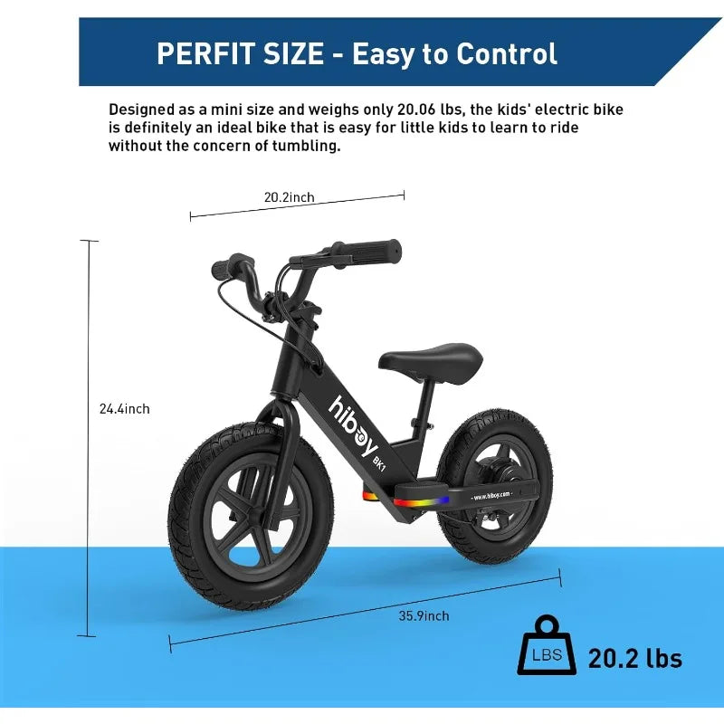 BK1 Electric Balance Bike For Kids 12 Inch Tires 150W Peak Motor Adjustable Seat 21.6V 2.6Ah Battery