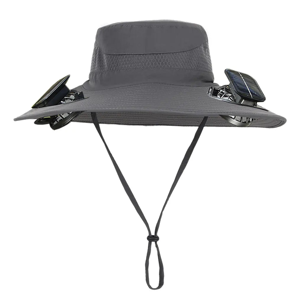 Solar Fan Hat Outdoor Fishing Hat with 2 Solar Fans Wide Brim Bucket Hat Summer Cap for Men Camping Hiking