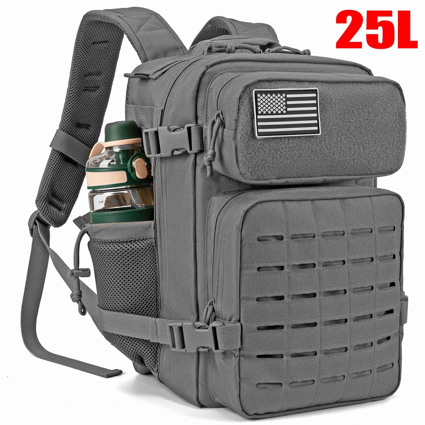25L Gym Tactical Backpack for Men Survival Laser Cut Molle Daypack Small Bug Out Bag Hunting Rucksack with Dual Cup Holders