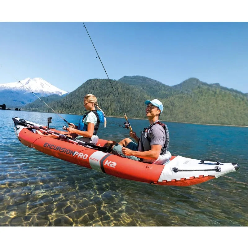 Intex Excursion Pro K2 Inflatable Kayak Set with Deluxe 86 Inch Paddles and High Output Pump Super Tough PVC for 2 Person