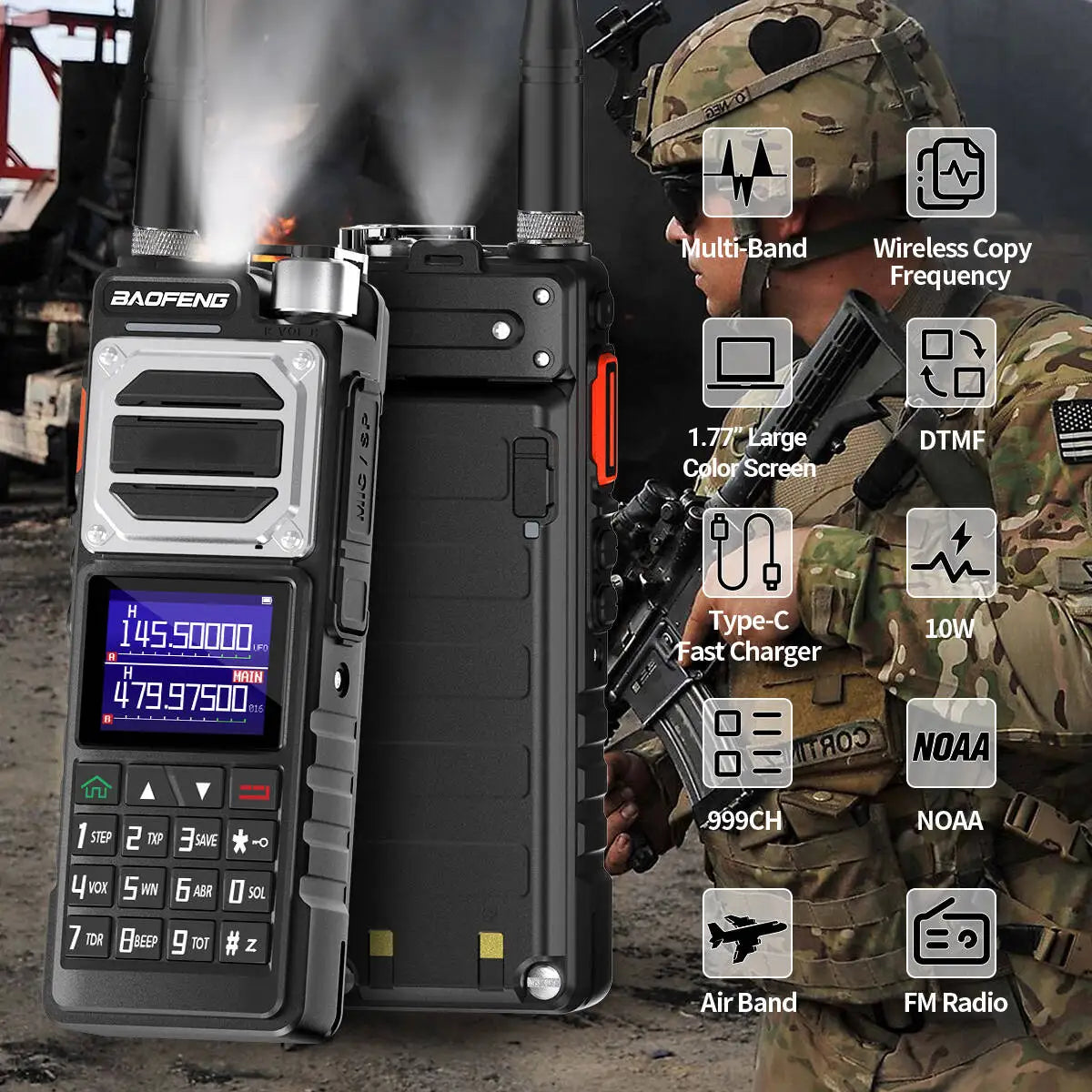 Baofeng UV-25 Air Band Walkie Talkie Multi Band Wireless Frequency Copy Type C Charger Long Range High Power NOAA Two Way Radio