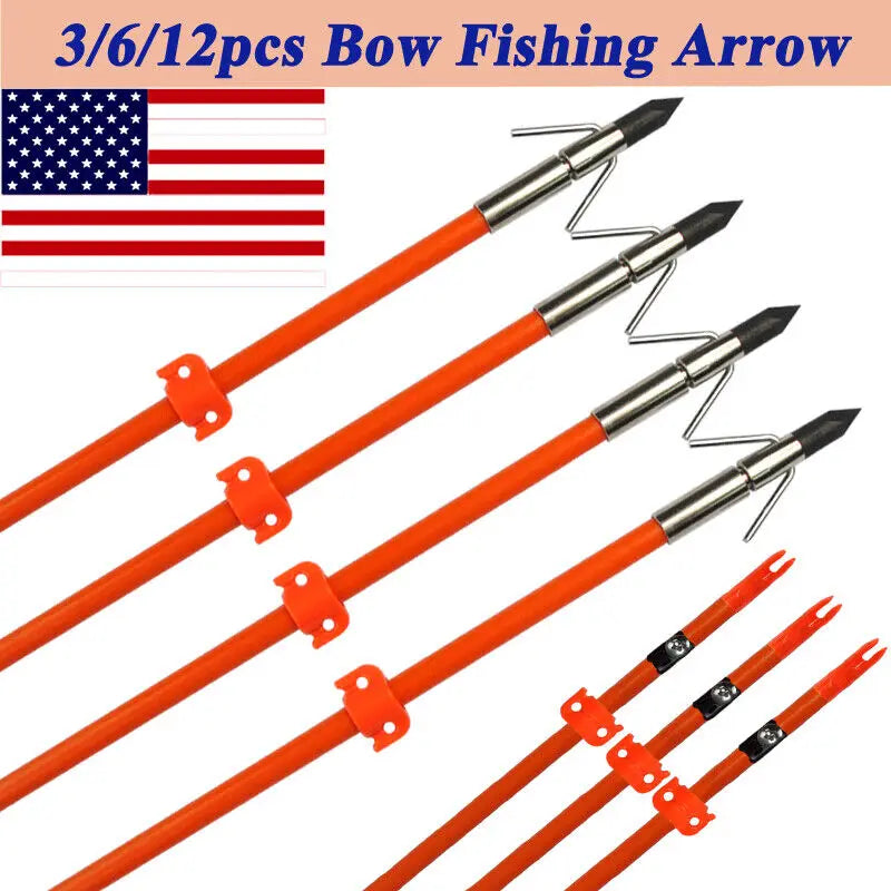 3 6 12 Pcs Bowfishing Arrows Fiberglass Solid Arrows with Fish Hunting Broadhead