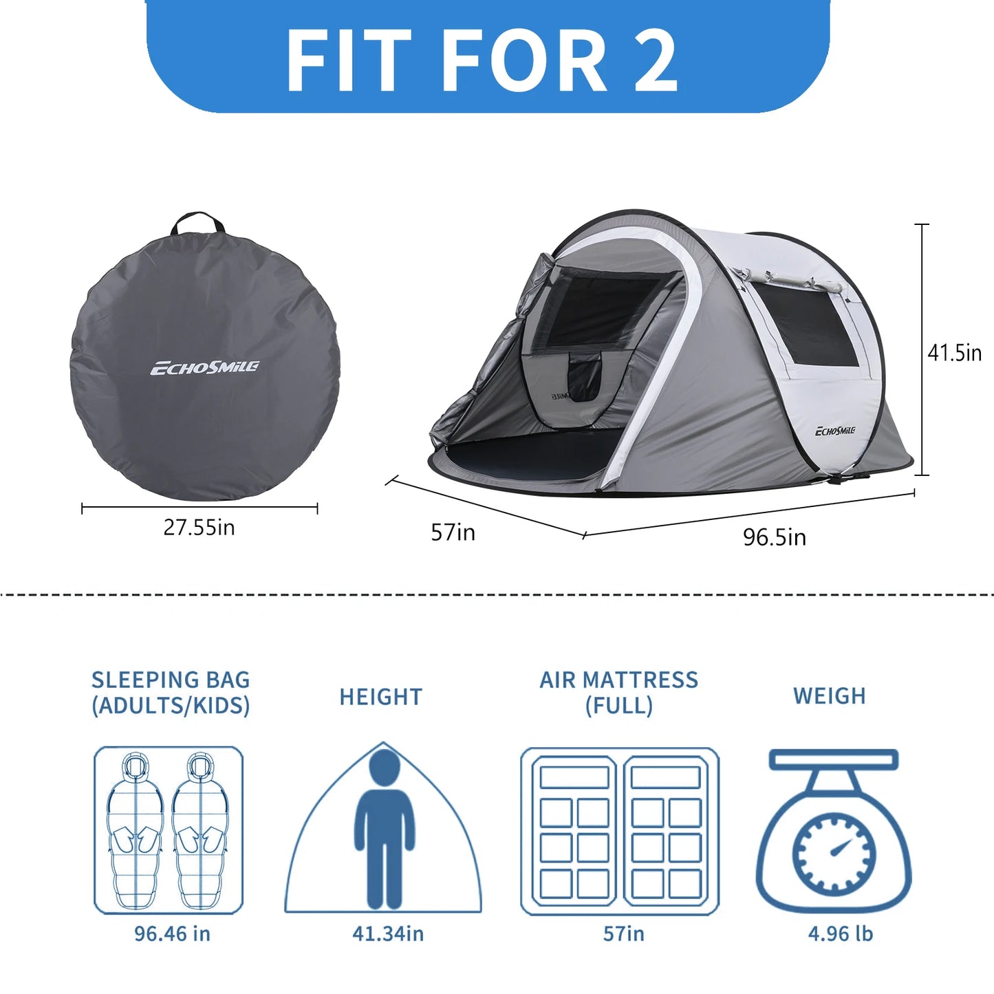 White Gray Automatic Opening Pop Up Camping Tent for Two People High Quality Convenient Carry Design