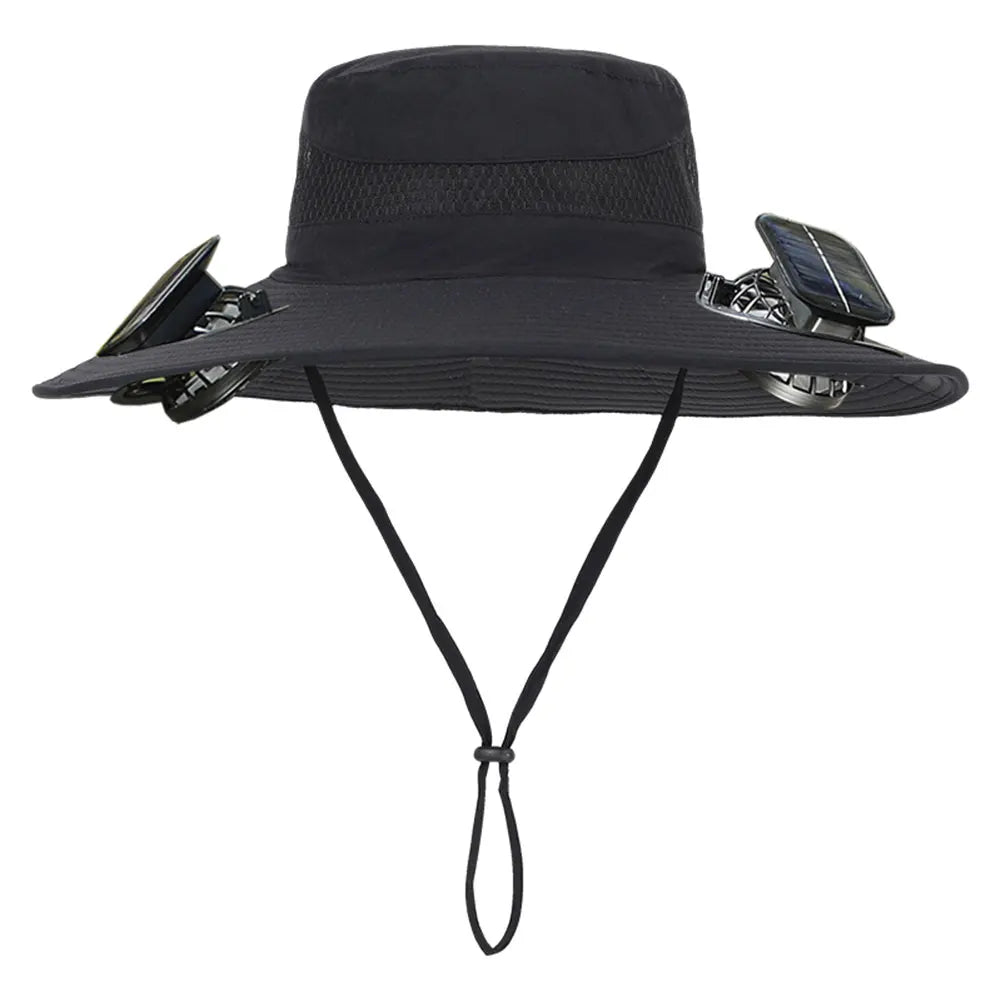 Solar Fan Hat Outdoor Fishing Hat with 2 Solar Fans Wide Brim Bucket Hat Summer Cap for Men Camping Hiking
