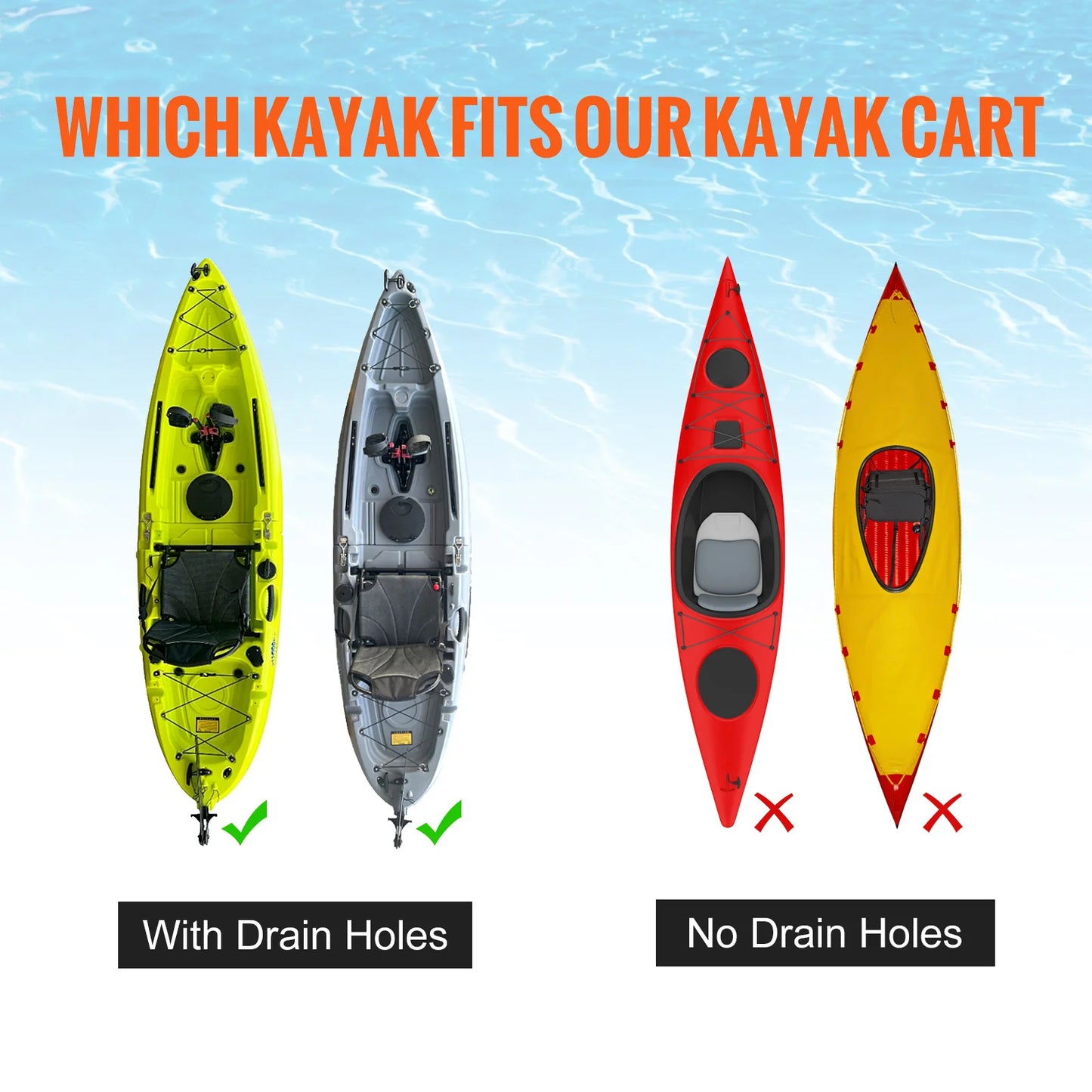 VEVOR Heavy Duty Kayak Cart Detachable Canoe Trolley Cart with 10 Inch Solid Tires Adjustable Width and Top Foam Protection