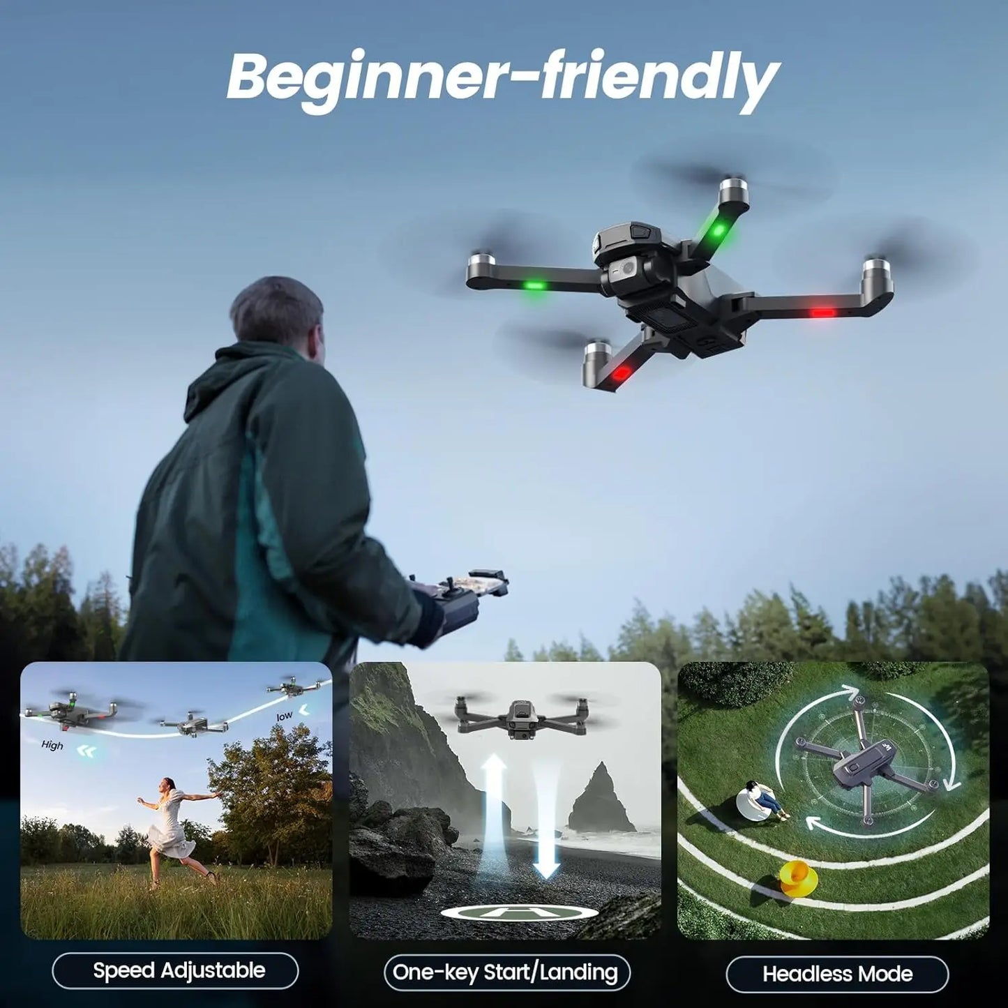 WeFone WF30 GPS Drones with Camera for Adults 4K 5G Wi-Fi Foldable RC Quadcopter 40 Mins Flight Time Black