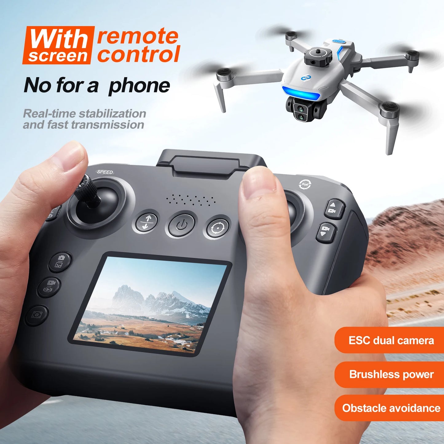 Long Endurance Brushless Drone Dual Cameras Brushless Motor Foldable Quad Obstacle Avoidance 5.9 Inch LCD Remote Controller