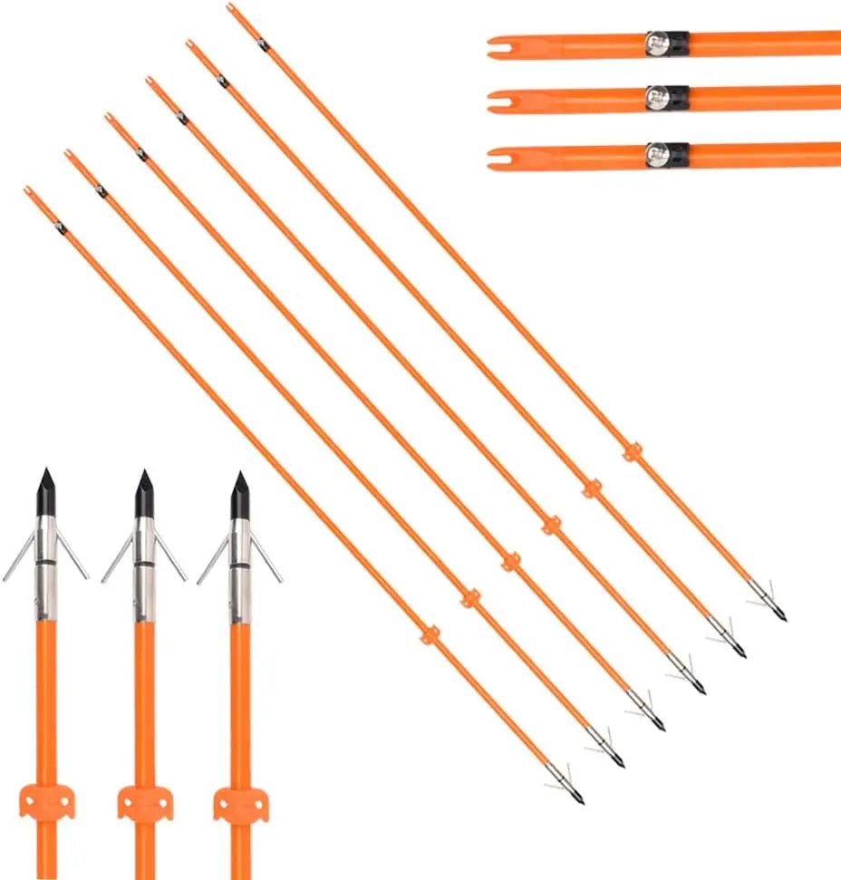 Elong Bow Fishing 32 Inch Hunting Arrows Fiberglass Arrows with Safety Slides and Broadheads