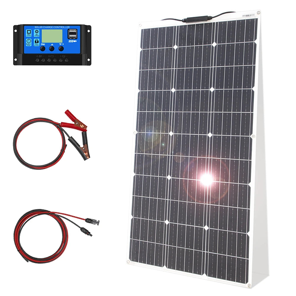 12V Flexible Solar Panel Kit 100W 200W Monocrystalline Waterproof Solar Charge Controller for RV Camping Outdoor
