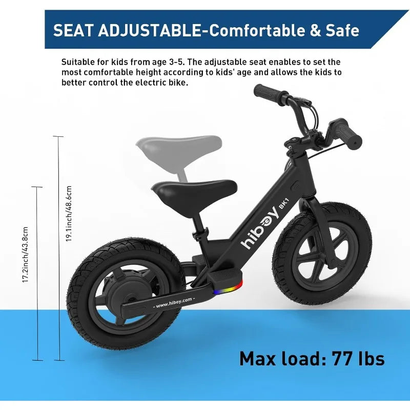 BK1 Electric Balance Bike For Kids 12 Inch Tires 150W Peak Motor Adjustable Seat 21.6V 2.6Ah Battery