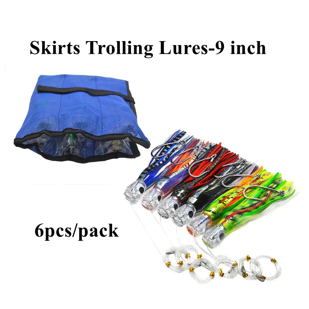 Kmucutie Fully Rigged Marlin Lures 6pcs/pack 6.5inch/9inch Tuna Kingfish Big Game Trolling Fishing Lures