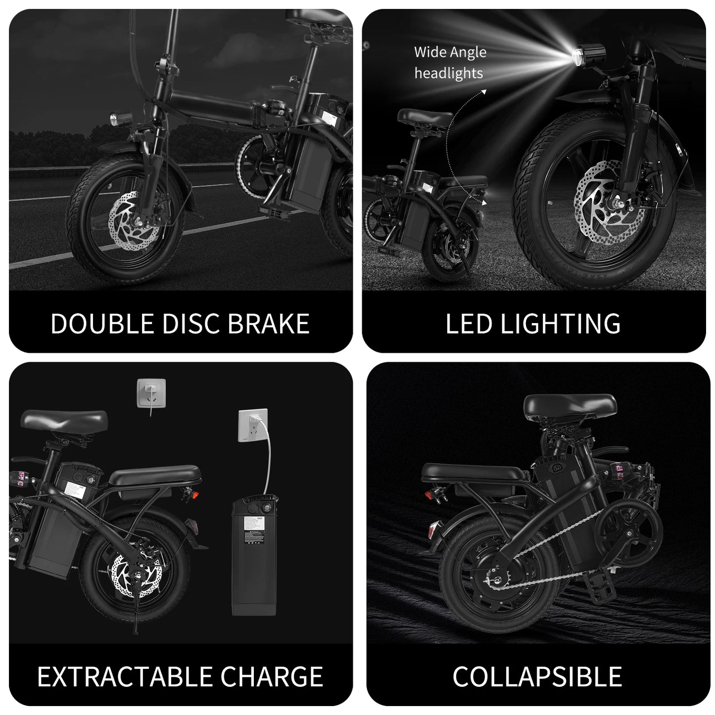 400W Dual Disc Brake Adult Foldable Electric Bicycle with Seat and Basket 14 Inches 48V 10.4Ah 22 Mile Range 20MPH