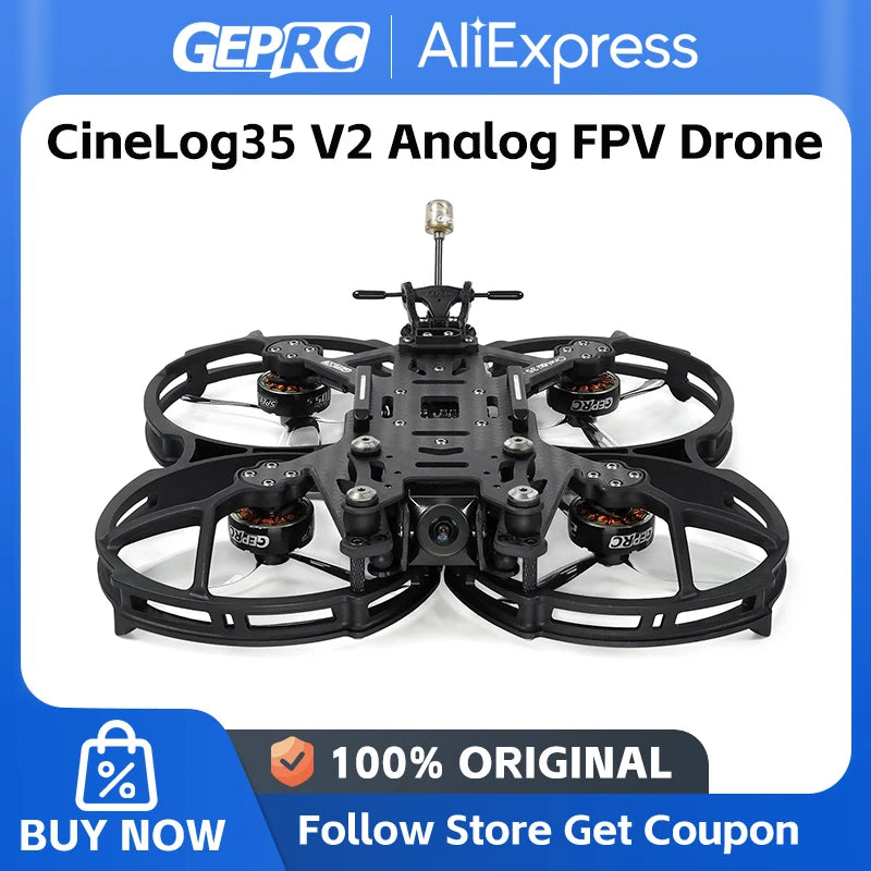 GEPRC Cinelog35 V2 Analog FPV Drone System Freestyle Drone 2105.5-2150KV VTX SPEEDX2 ICM 42688-P F722-45A AIO V2 RC Quadcopter with 1080p HD Camera for Aerial Photography