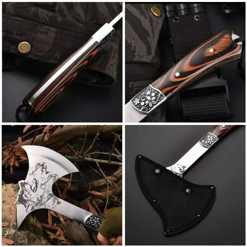 Wolf Head Axe Multi Function Hatchet Portable Outdoor Camping Survival Axe Defensive Emergency Gear Tomahawk Chopping Wood