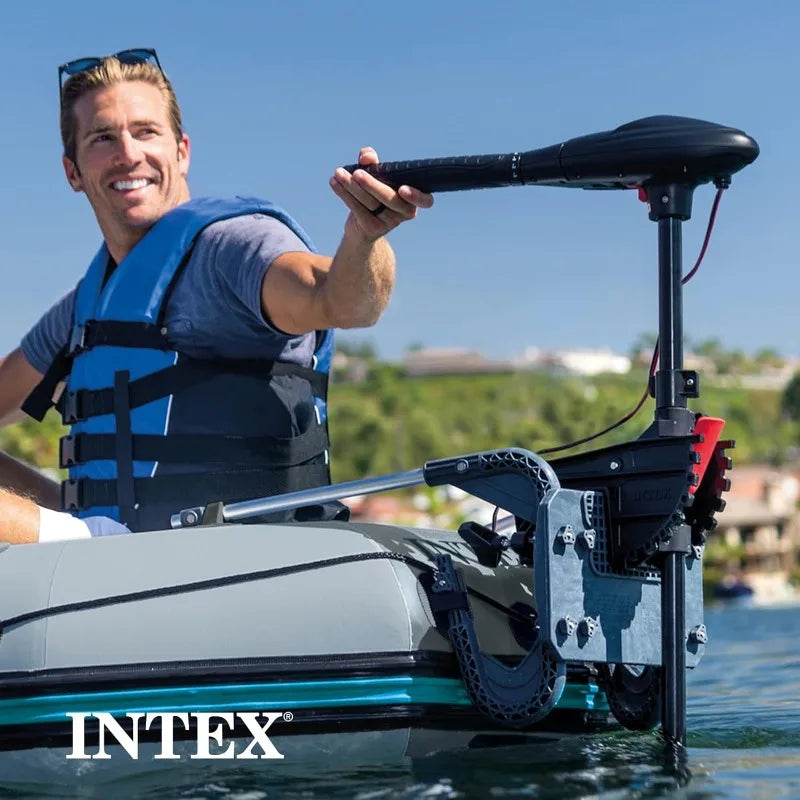 INTEX 68631E Transom Trolling Motor:Easy to Attach,Built-In Battery Meter,Weed Escape Mode,Suitable for Freshwater and Saltwater