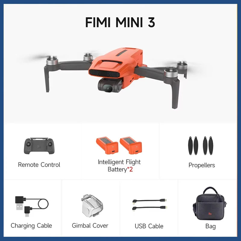 FIMI Mini 3 4K GPS Drone with 3 Axis Gimbal 249g 4K 60FPS 48MP 9KM Transmission 64 Minute Flight Time Super Night Video Auto Return