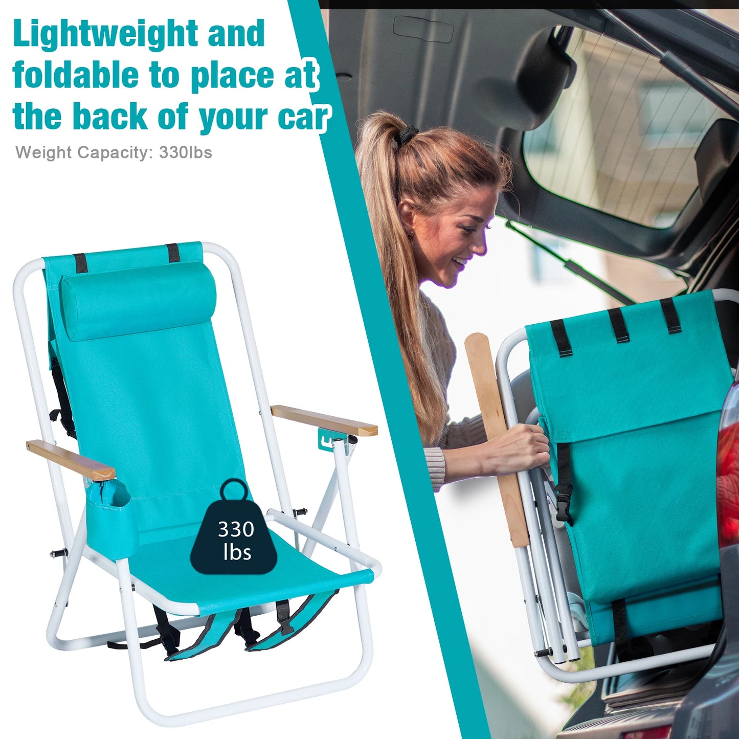 Folding Beach Chair Set of 2 for Adults Portable Backpack Foldable Camping Chair