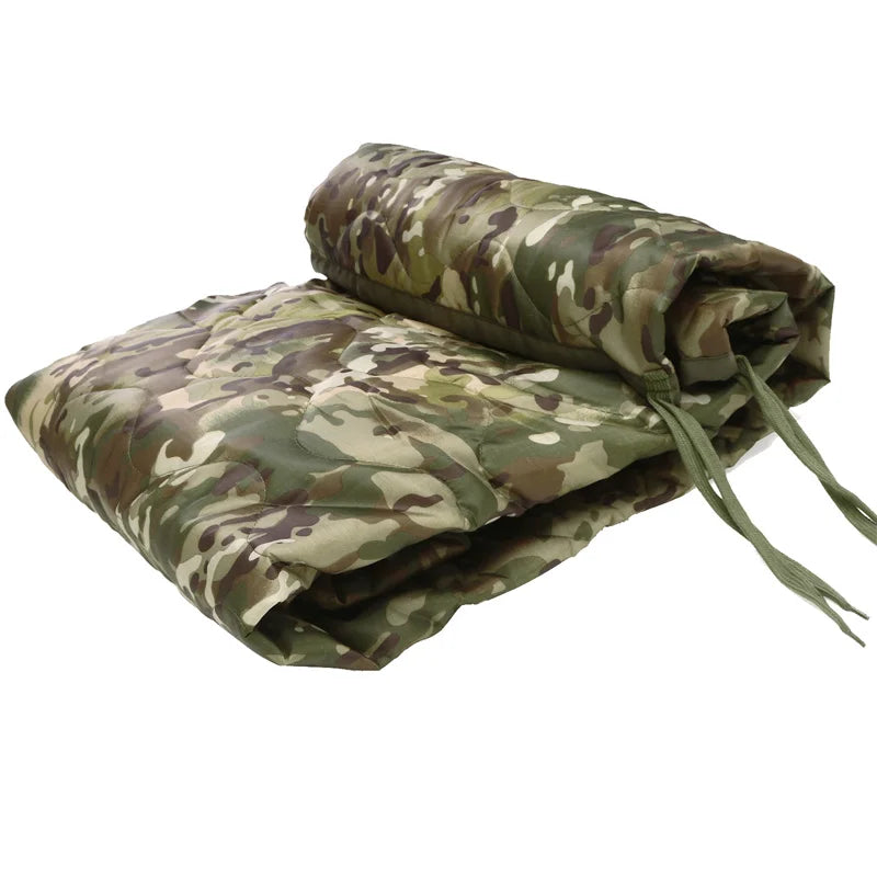 Tactical Army Poncho Liner Camouflage Water Repellent Woobie Quilted Blanket for Camping Shooting Hunting