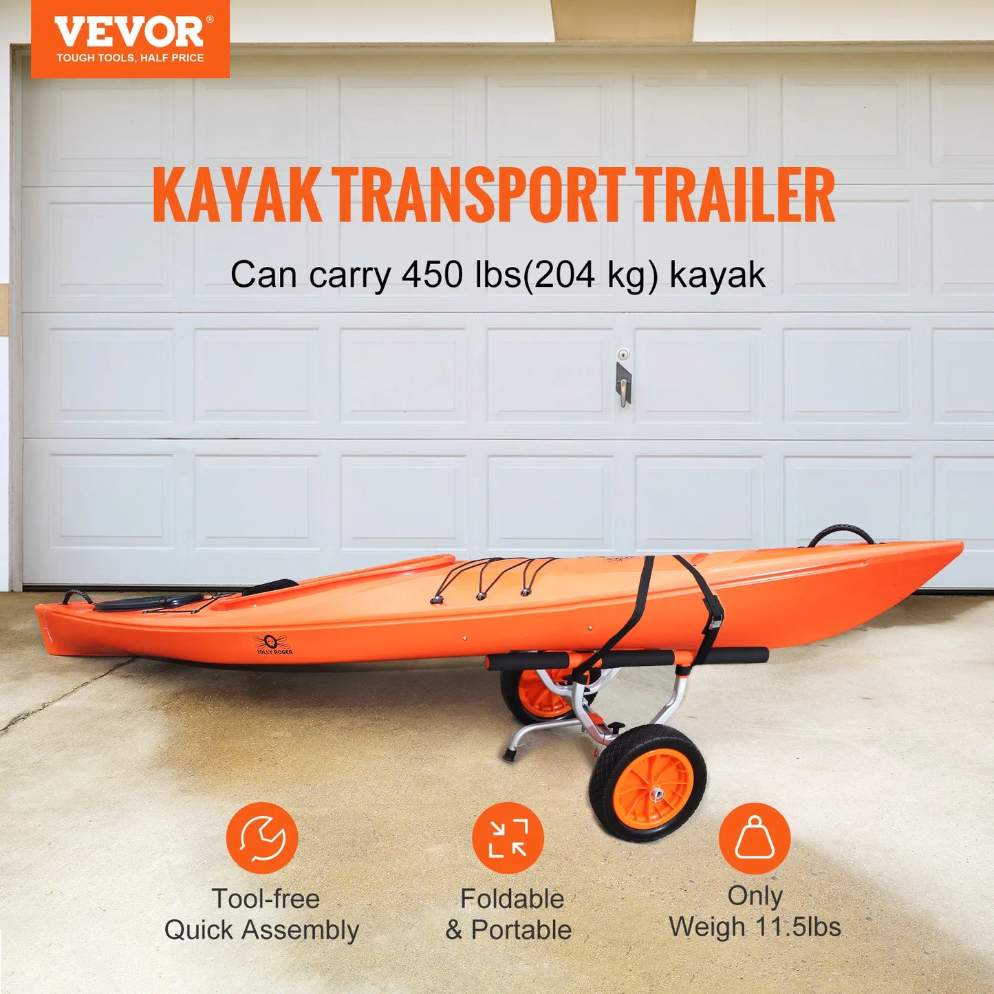 VEVOR Kayak Cart 450 Pounds Detachable Canoe Trolley Cart with 12 Inch Tires Adjustable Width for Paddleboards Float Mats Jon Boats