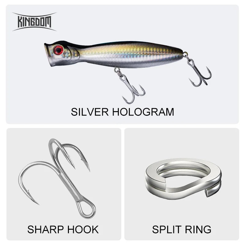Kingdom Fishing Lures 3/5 Pcs TopWater Popper Professional Hard Artificial Baits 8cm 10cm 13cm Floating Wobblers Fishing Baits