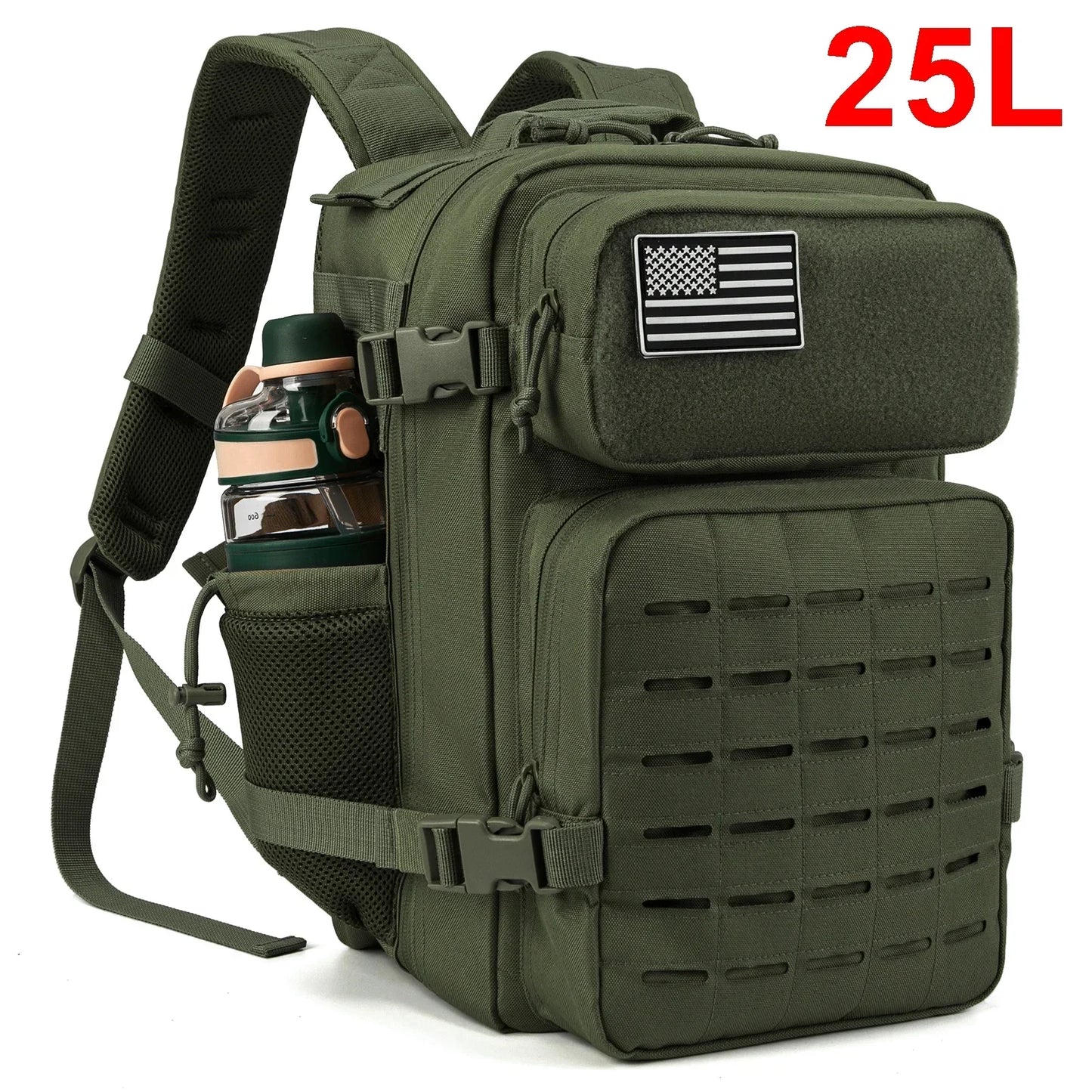 25L Gym Tactical Backpack for Men Survival Laser Cut Molle Daypack Small Bug Out Bag Hunting Rucksack with Dual Cup Holders