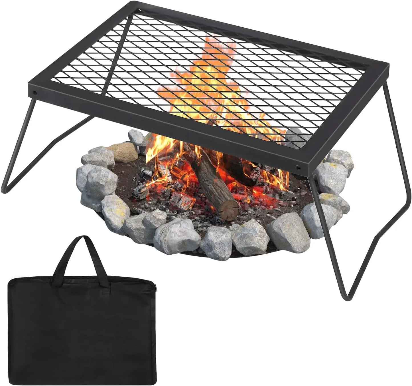 Folding Campfire Grill Heavy Duty Steel Mesh Grate Portable Camping Grates Over Fire Pit Camp Fire Cooking Grilling Rack