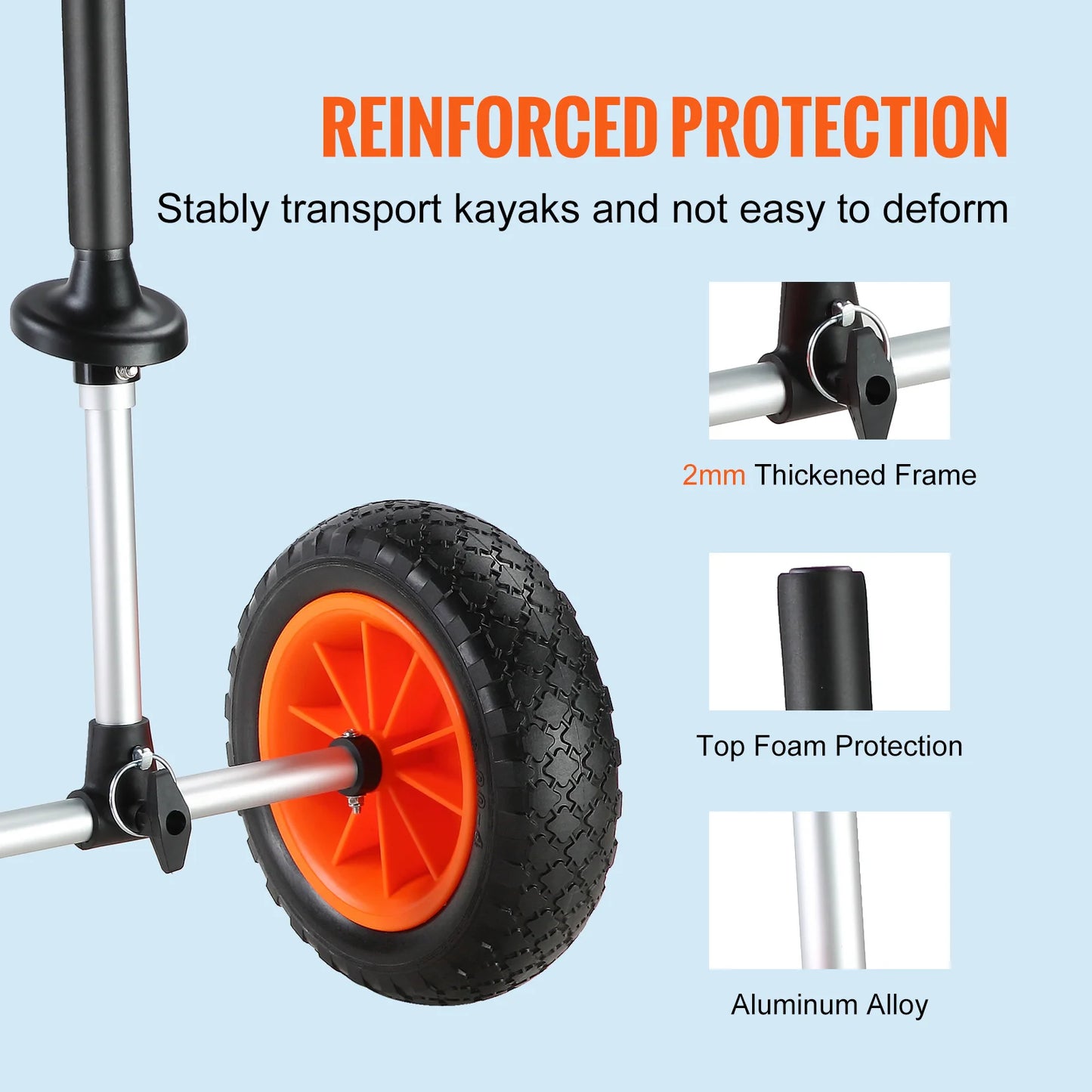 VEVOR Heavy Duty Kayak Cart Detachable Canoe Trolley Cart with 10 Inch Solid Tires Adjustable Width and Top Foam Protection