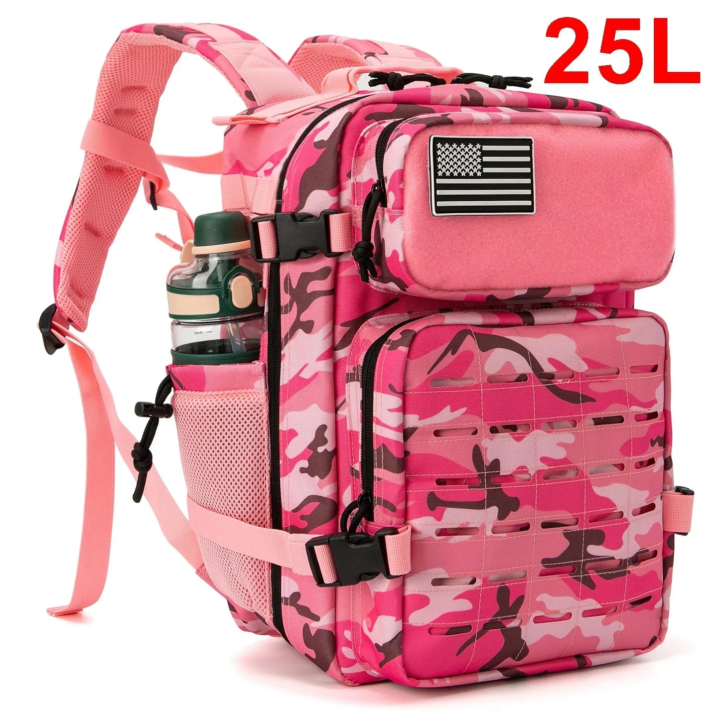 25L Gym Tactical Backpack for Men Survival Laser Cut Molle Daypack Small Bug Out Bag Hunting Rucksack with Dual Cup Holders