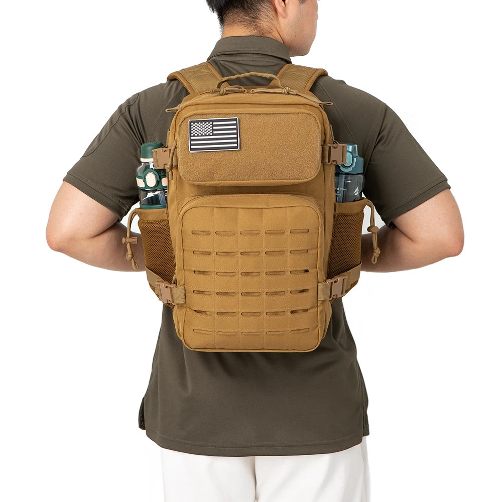 25L Gym Tactical Backpack for Men Survival Laser Cut Molle Daypack Small Bug Out Bag Hunting Rucksack with Dual Cup Holders