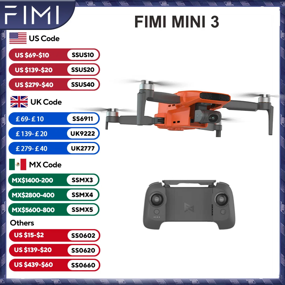 FIMI Mini 3 Drone 4K Super Night Video 9km 3 Axis Gimbal 249g Ultralight Design CE C0