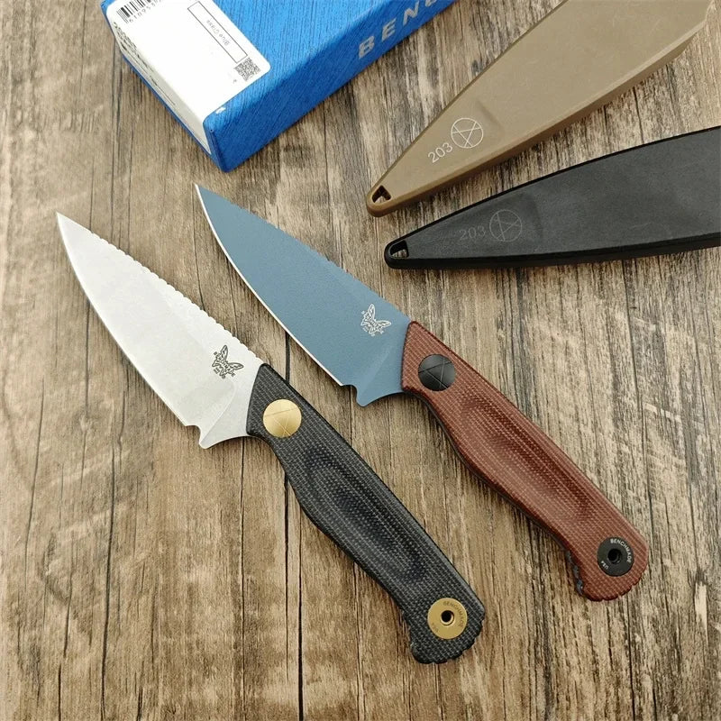 Straight BM 203BT Tactical Knife D2 Blade Linen Handle Portable Outdoor Camping Knife Gifts for Men