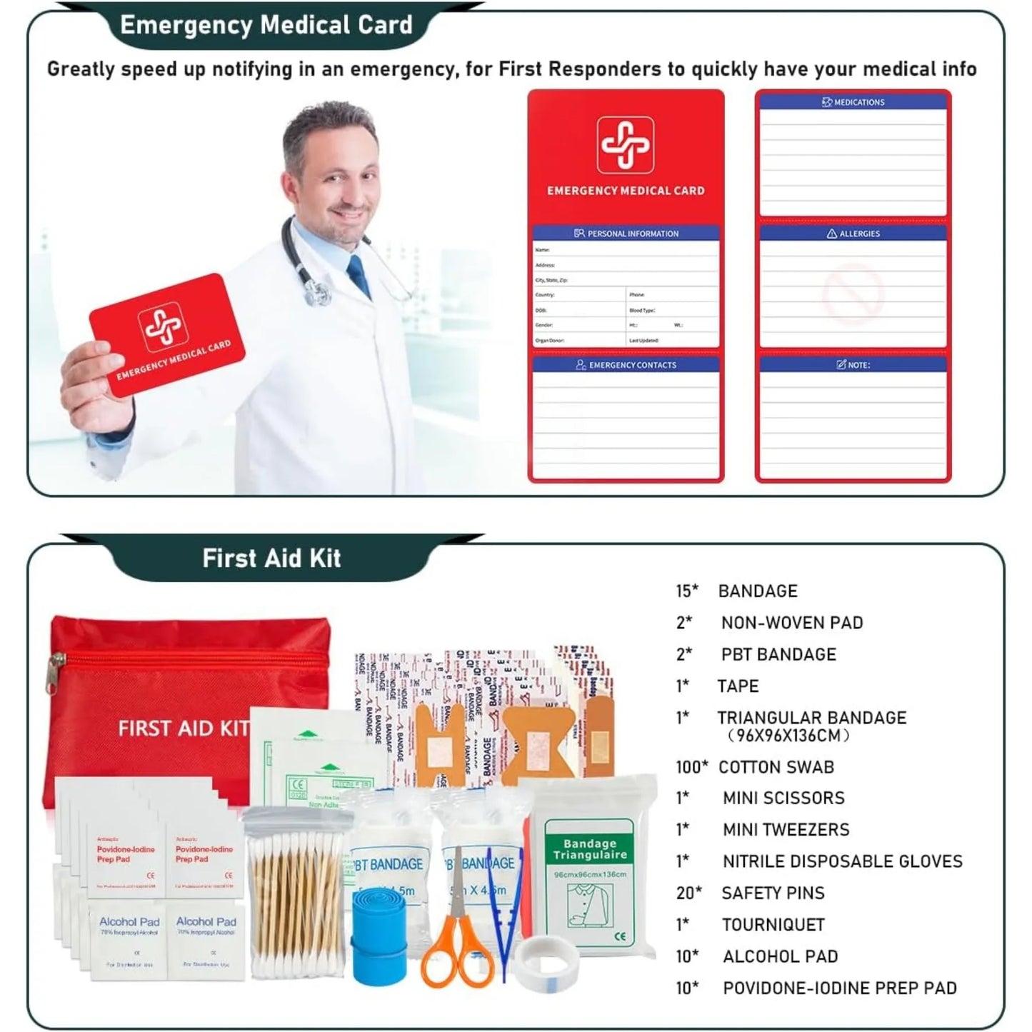 Survival Kit 262 Pieces Survival Equipment and Supplies First Aid Kit and Crossbody Bag