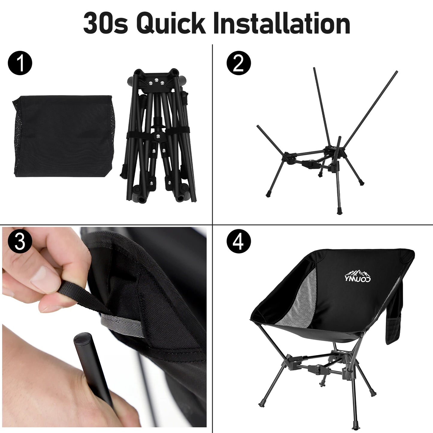 2 Pack Ultralight Portable Camping Chair Folding Backpacking Chair with Side Pockets Lightweight Lawn Chair