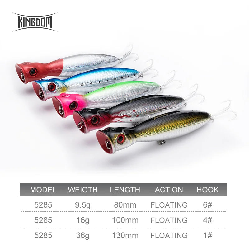 Kingdom Fishing Lures 3/5 Pcs TopWater Popper Professional Hard Artificial Baits 8cm 10cm 13cm Floating Wobblers Fishing Baits