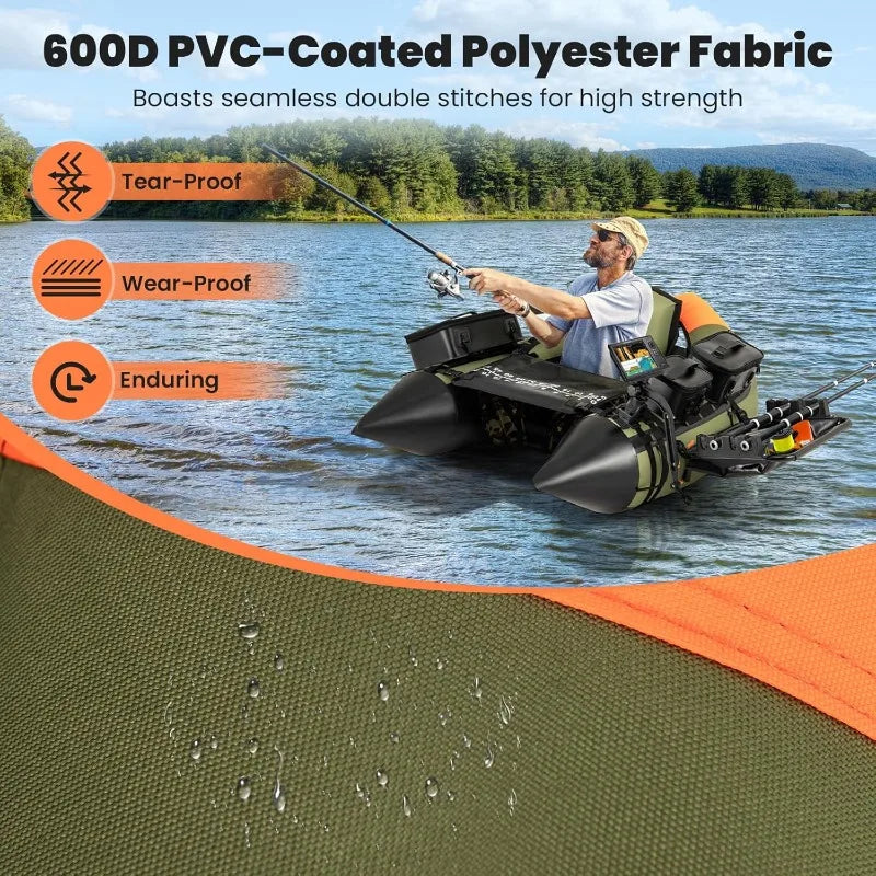Inflatable Float Tube Fishing Belly Boat with Fish Ruler Pump Storage Bag Adjustable Straps for Angling