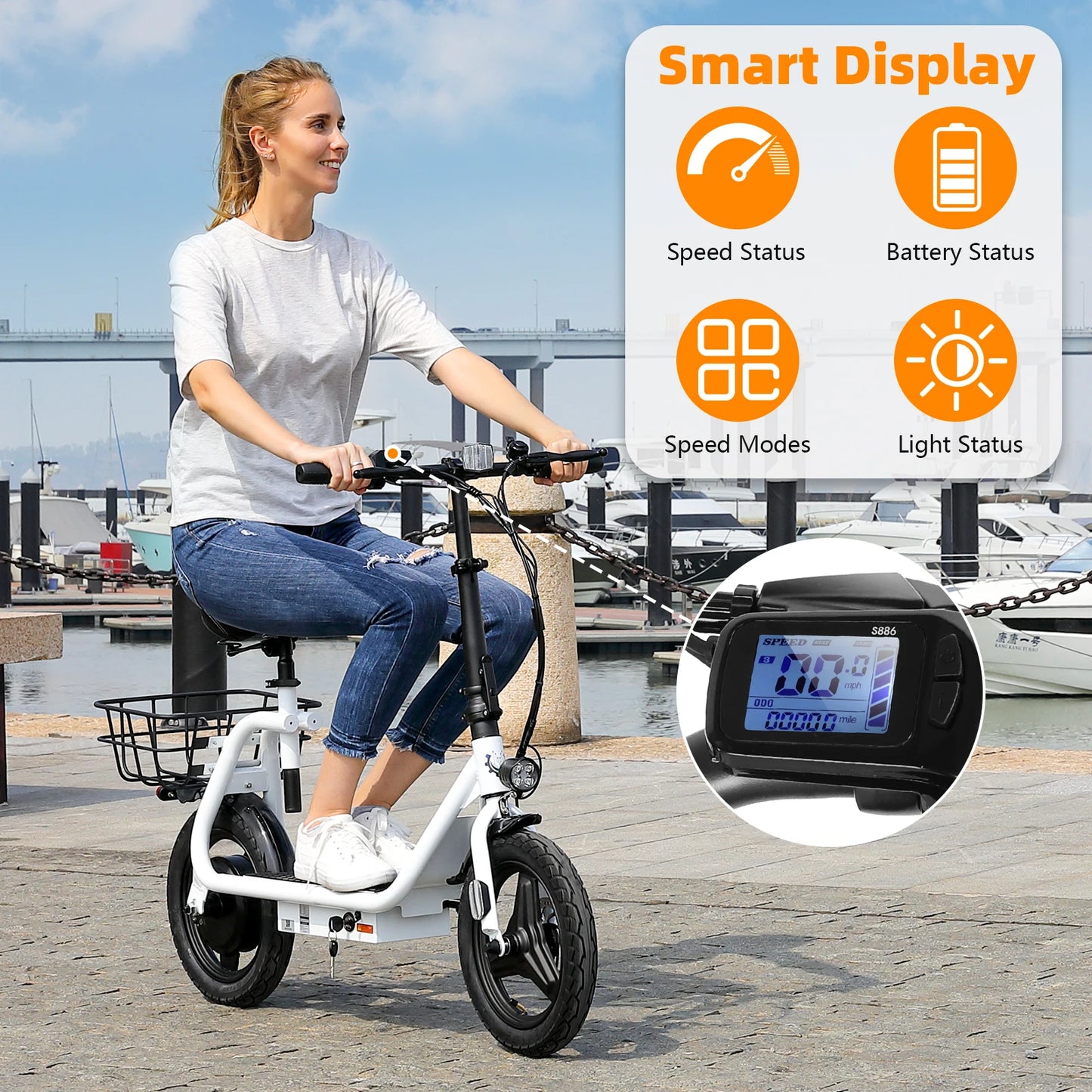 Peak 819W Electric Scooter with 500W Motor and Seat 14 Inch Tire 30 Miles Range 20MPH Max Speed E Scooter for Adults 300 LBS